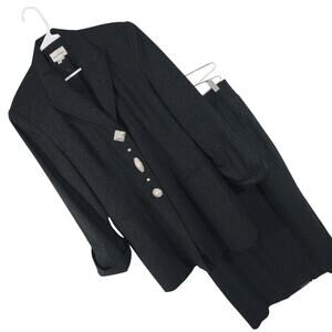 CREATIVE CREATIONS! RICH BLACK W/GEOMETRIC RHINESTONE BUTTONS SKIRT SUIT! SZ 14